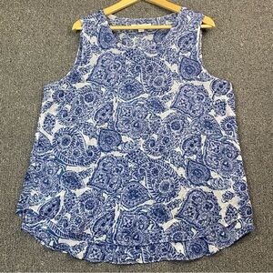 Cristina B Blue White Paisley Tank Top Sleeveless Boho Beachy Tropical Women's L